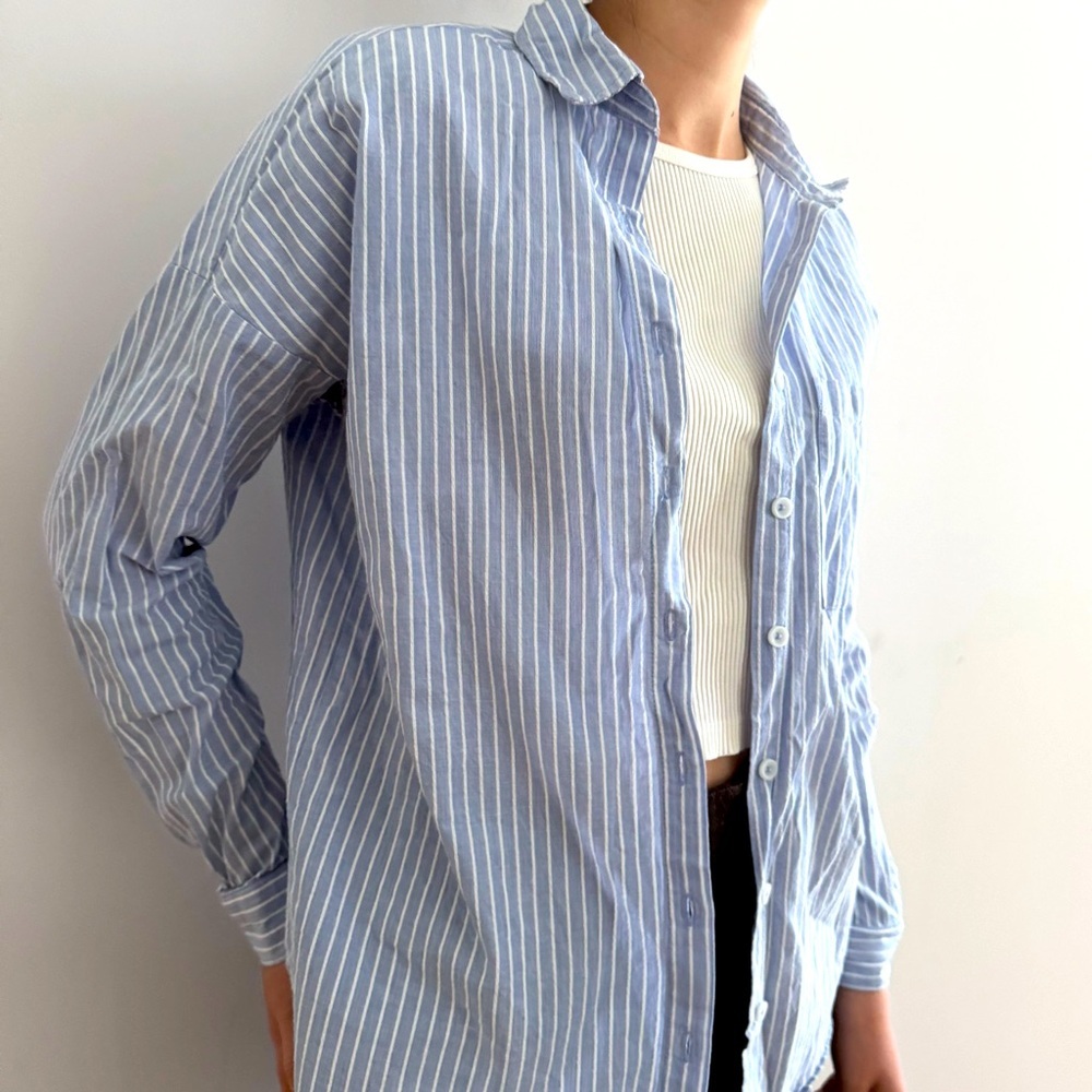 BEACH LUNCH LOUNGE LONG SLEEVES STRIPED WHITE AND BLUE SHIRT - XS